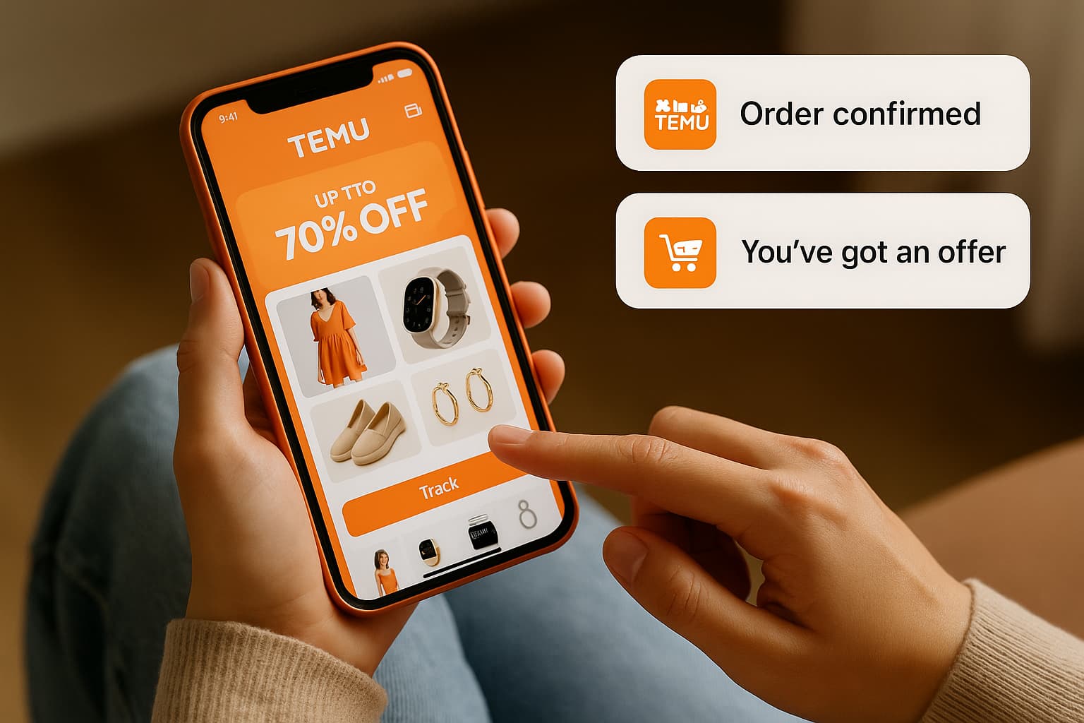 Powiadomienia o zamówieniach i ofertach Temu w aplikacji